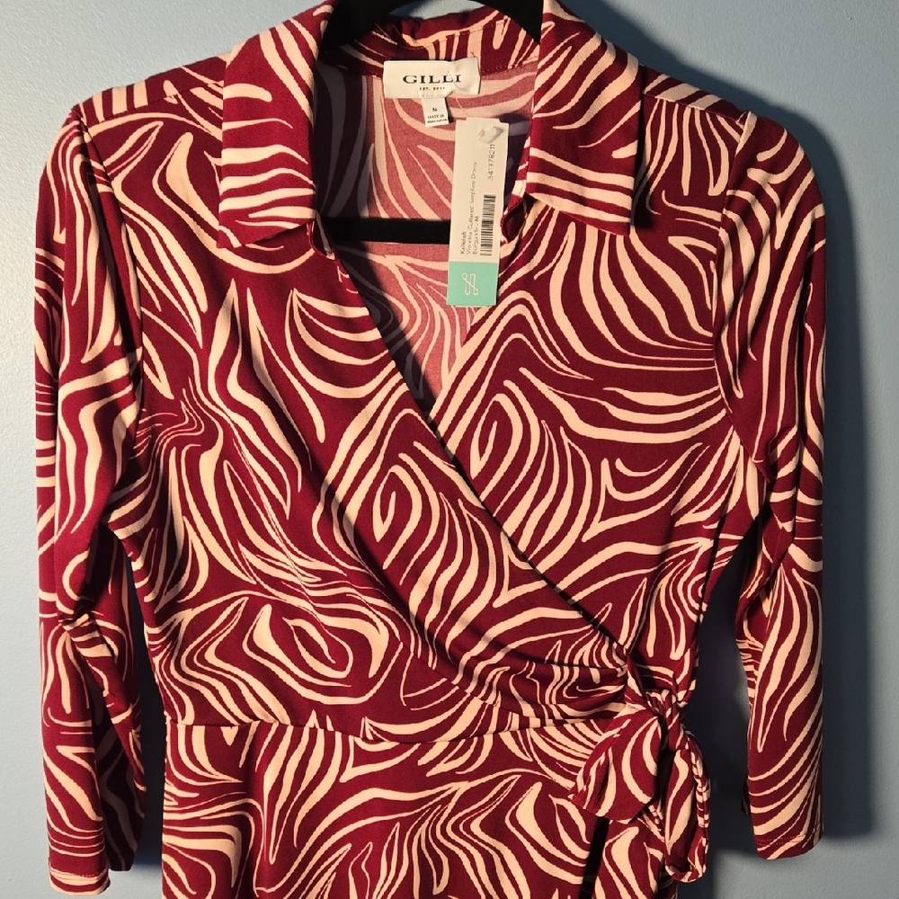 Gilli Burgundy and Cream Wrap Dress